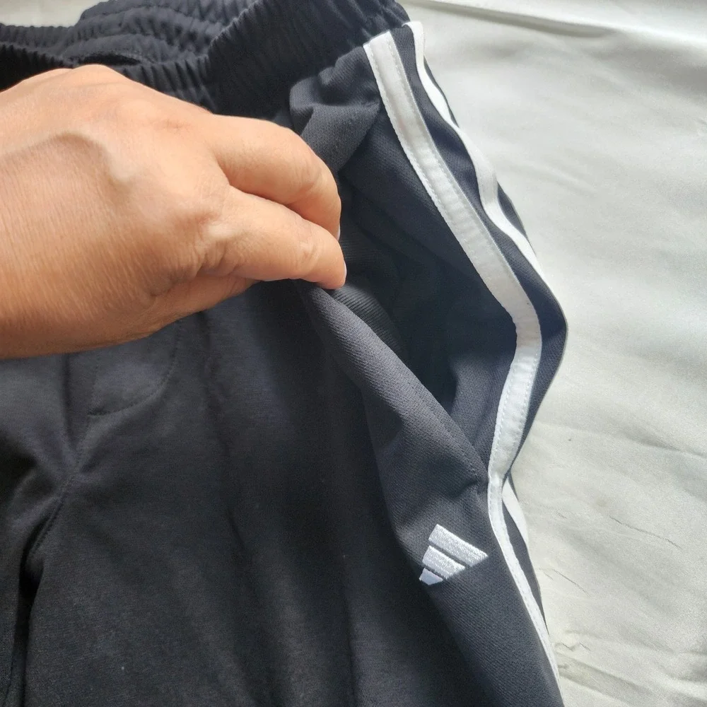 Adidas Mens Track Pants Black White 3 Stripe Athletic Training Trousers Medium
